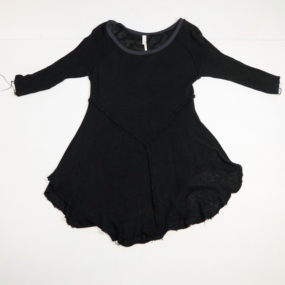 Intimately Free People Tunic Women S Black Sheer Whimsigoth Raw Seam 3/4 Sleeve - Picture 2 of 11